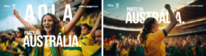 Imagem feita por Inteligencia Artificial para Tcl Copafeminina - mulheres torcendo no campo de futebol 